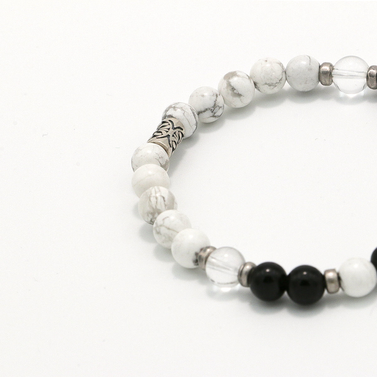 Handmade Obsidian and Howlite Bracelet with Silver Accents-st-0001