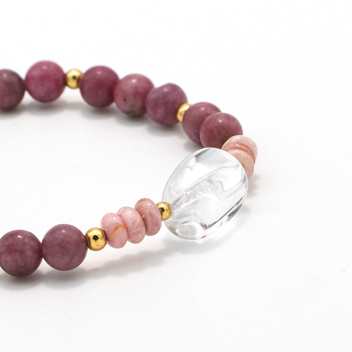 Handmade Rhodochrosite and Raw Crystal Bracelet with Gold Accents-st-0003