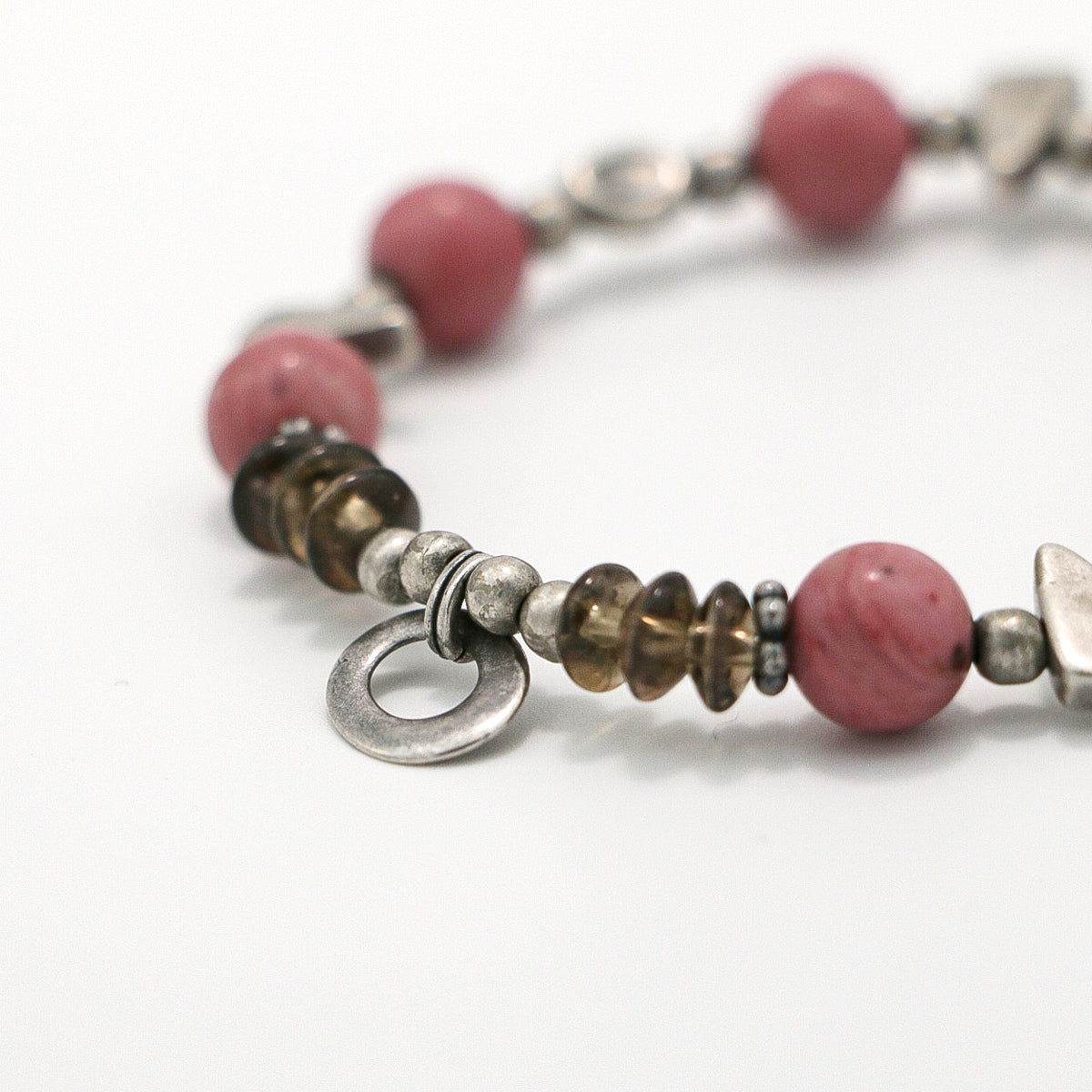 Handmade Rhodochrosite and Smoky Quartz Bracelet with Antique Silver-st-0004