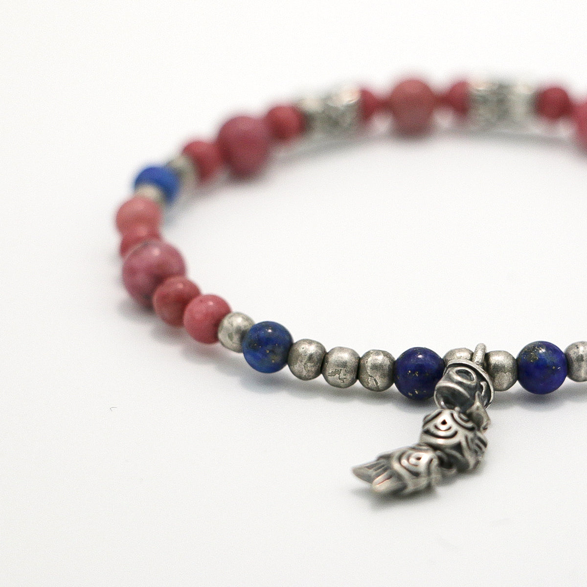 Handmade Lapis Lazuli and Rhodochrosite Bracelet with Antique Silver-st-0005