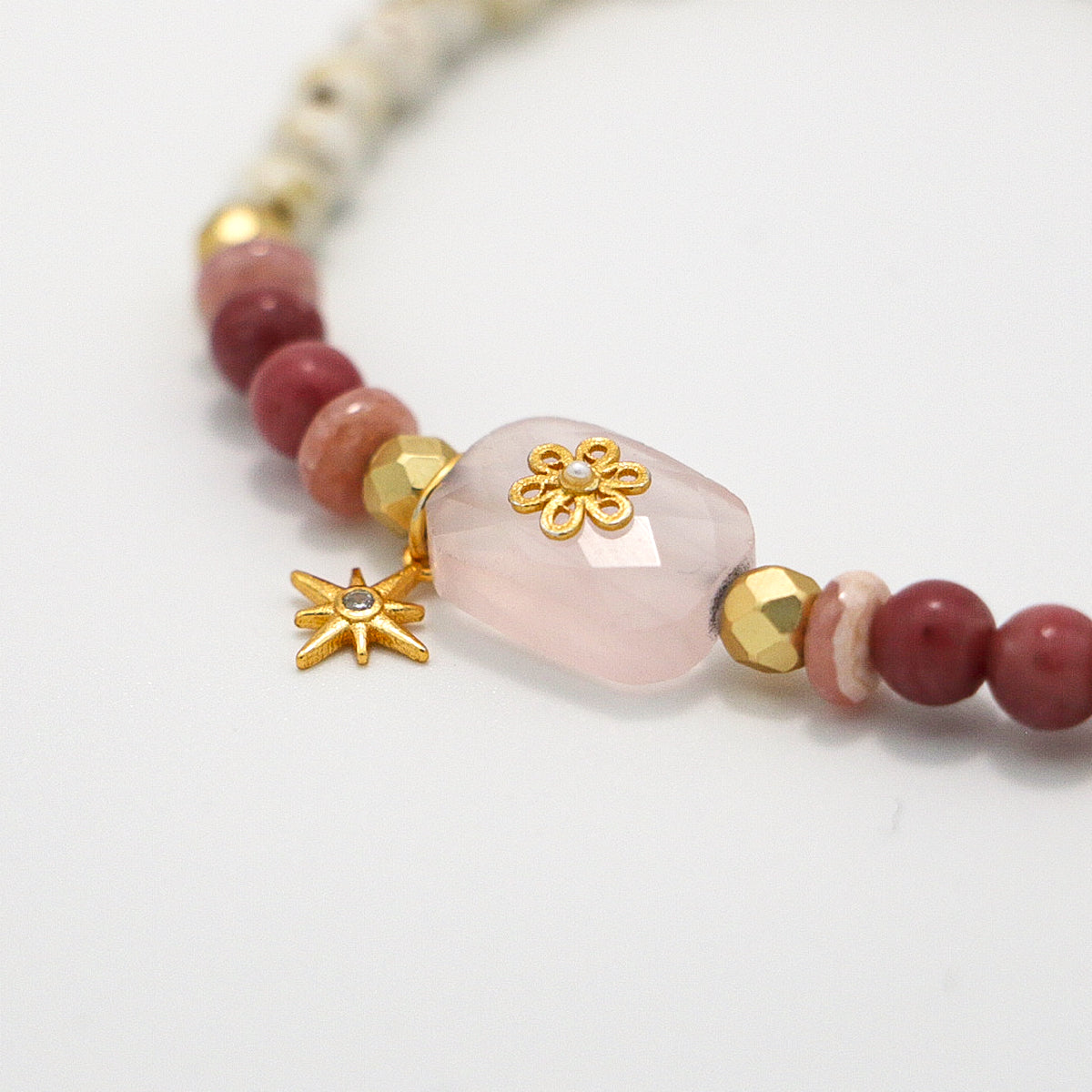 Handmade Rhodochrosite and Howlite Bracelet with Gold Plated Accents-st-0006
