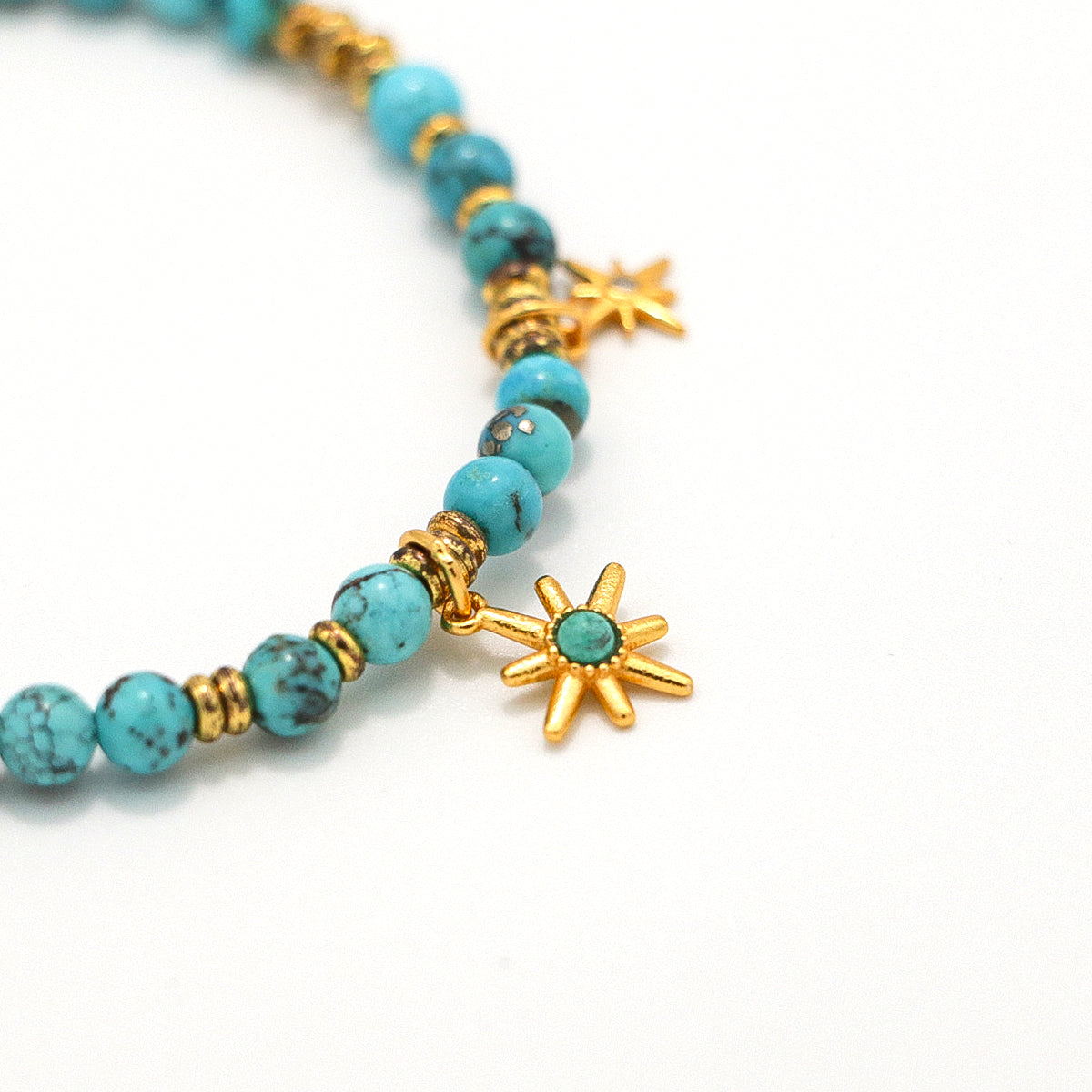 Handmade Turquoise Bracelet with Gold Plated Star Charm-st-0013