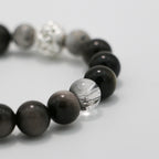 Handmade Silver Sheen Obsidian and Black Rutilated Quartz Bracelet with Silver Accents-st-0016