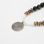 Silver Sheen Obsidian and Smoky Quartz Necklace with Silver Spiral Pendant-st-0020
