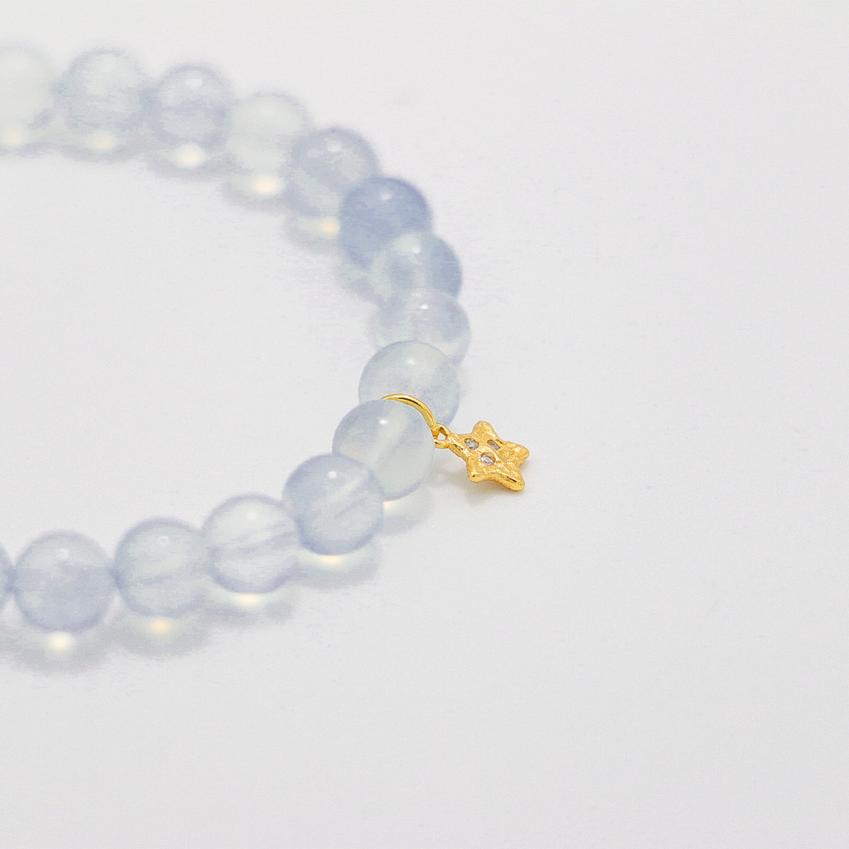 Handmade Aquamarine Crystal Bracelet with Gold Star Charm-st-0021