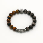 Handmade Tiger Eye and Silver Sheen Obsidian Bracelet with Antiqued Silver - Tribal Elegance Collection-st-0017