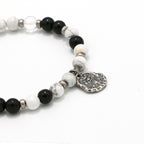 Handmade Obsidian and Howlite Bracelet with Silver Accents-st-0001