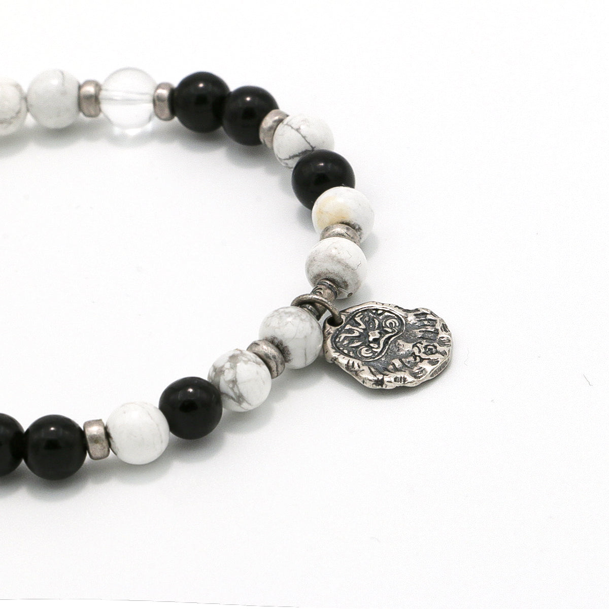 Handmade Obsidian and Howlite Bracelet with Silver Accents-st-0001