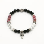 Handmade Obsidian, Rhodochrosite and Howlite Bracelet with Silver Accents-st-0002