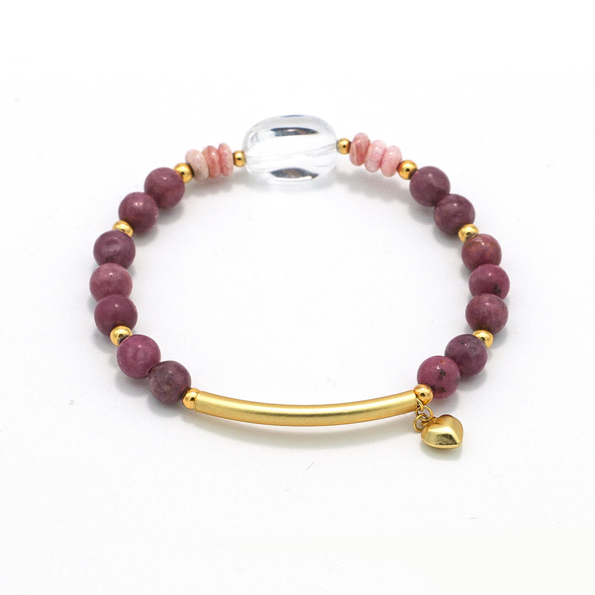 Handmade Rhodochrosite and Raw Crystal Bracelet with Gold Accents-st-0003