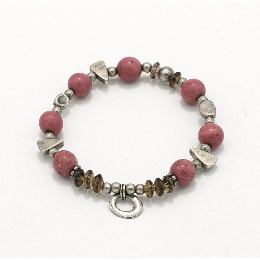 Handmade Rhodochrosite and Smoky Quartz Bracelet with Antique Silver-st-0004