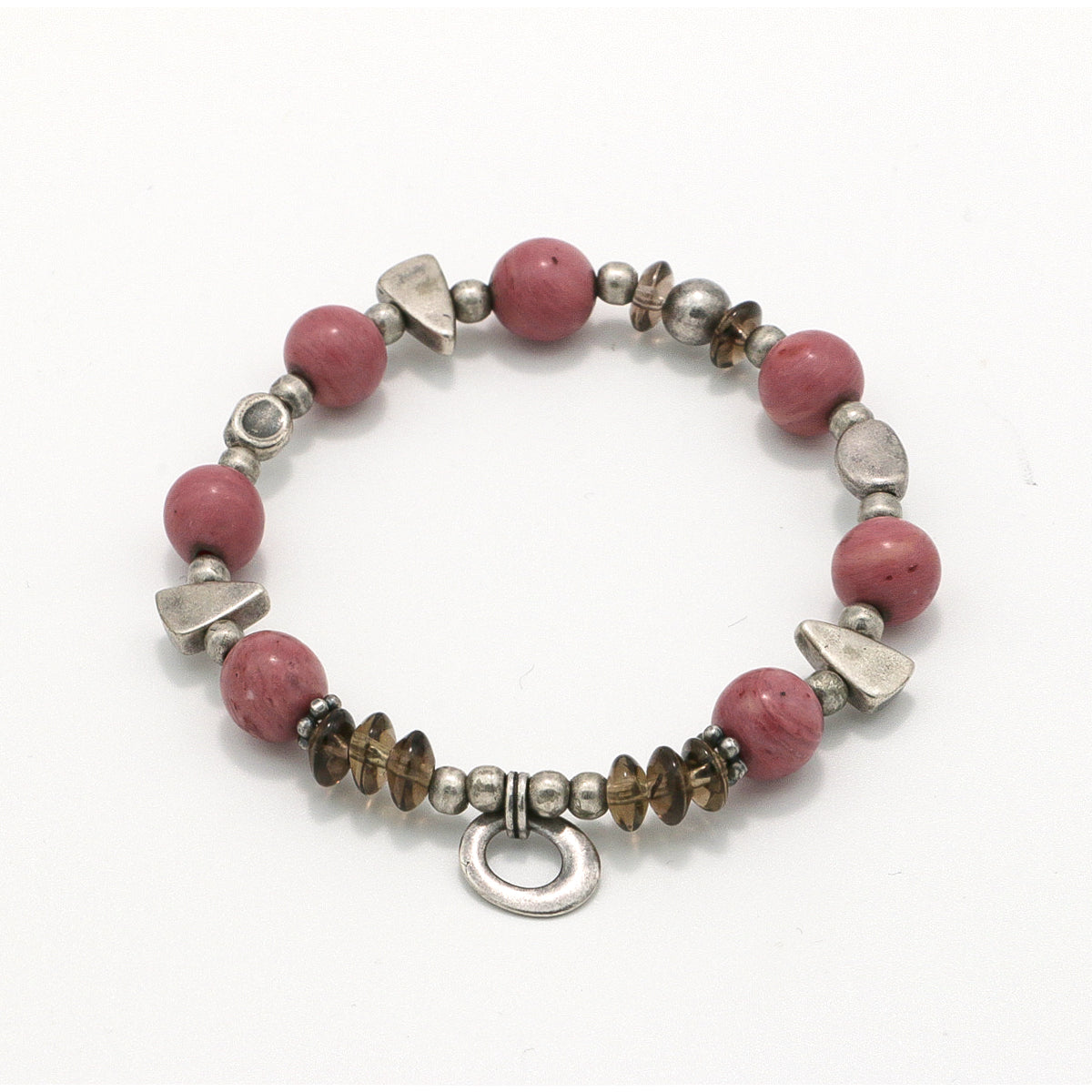 Handmade Rhodochrosite and Smoky Quartz Bracelet with Antique Silver-st-0004