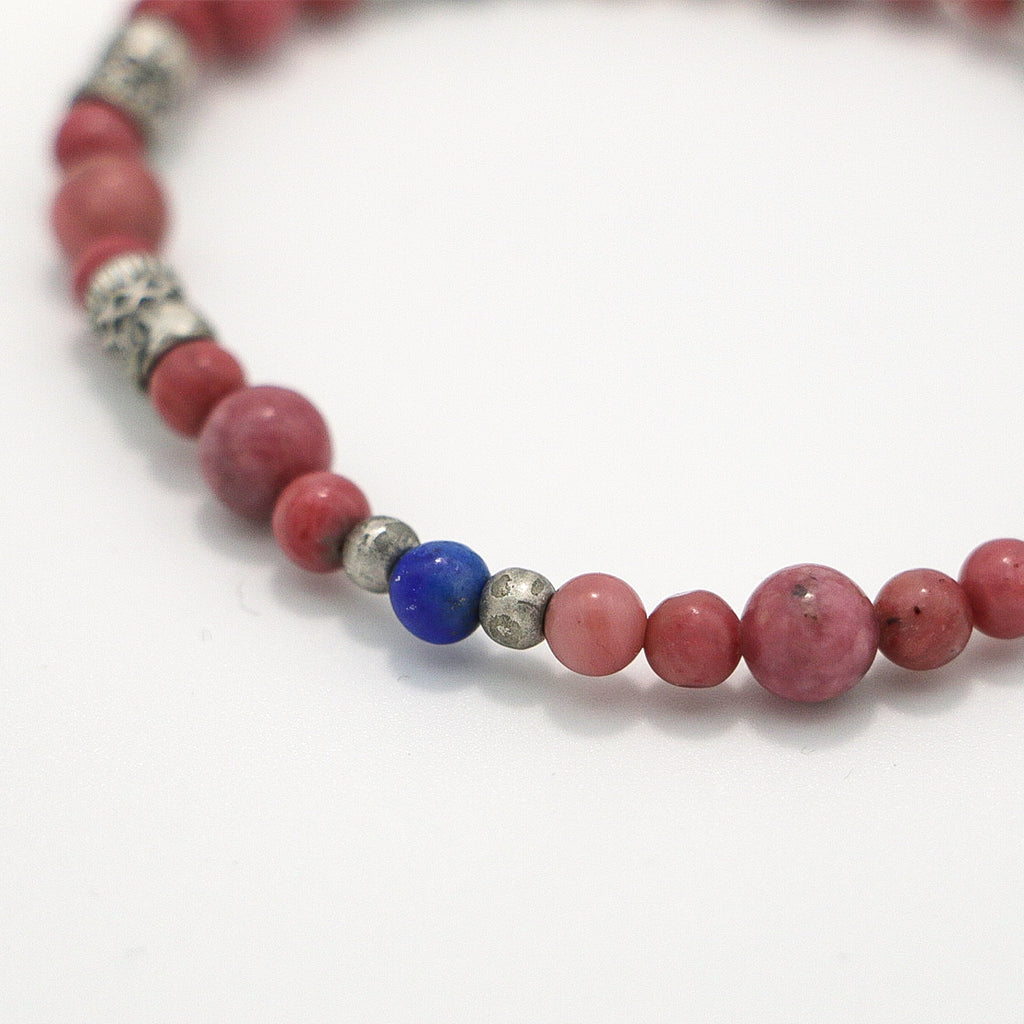 Handmade Lapis Lazuli and Rhodochrosite Bracelet with Antique Silver-st-0005