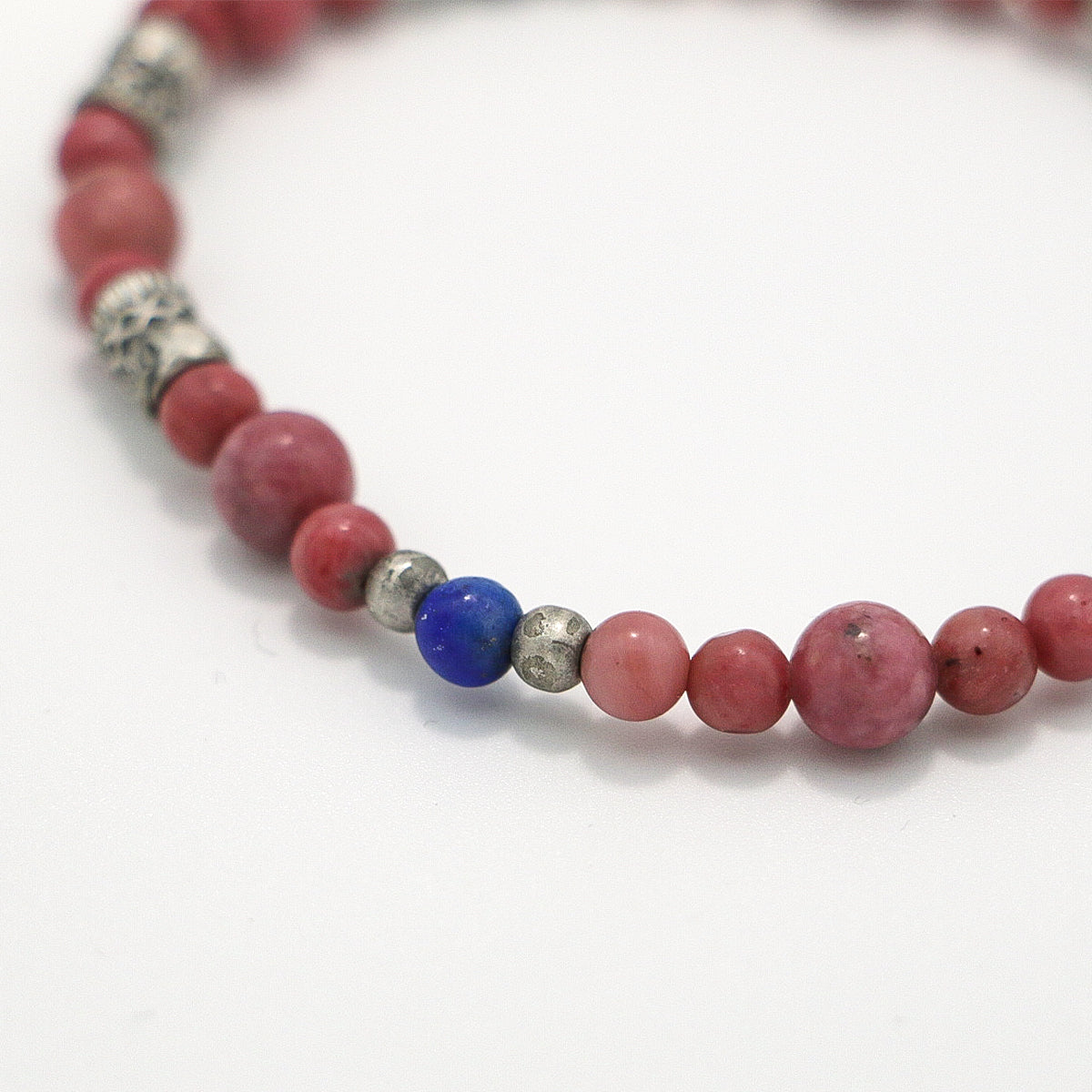 Handmade Lapis Lazuli and Rhodochrosite Bracelet with Antique Silver-st-0005