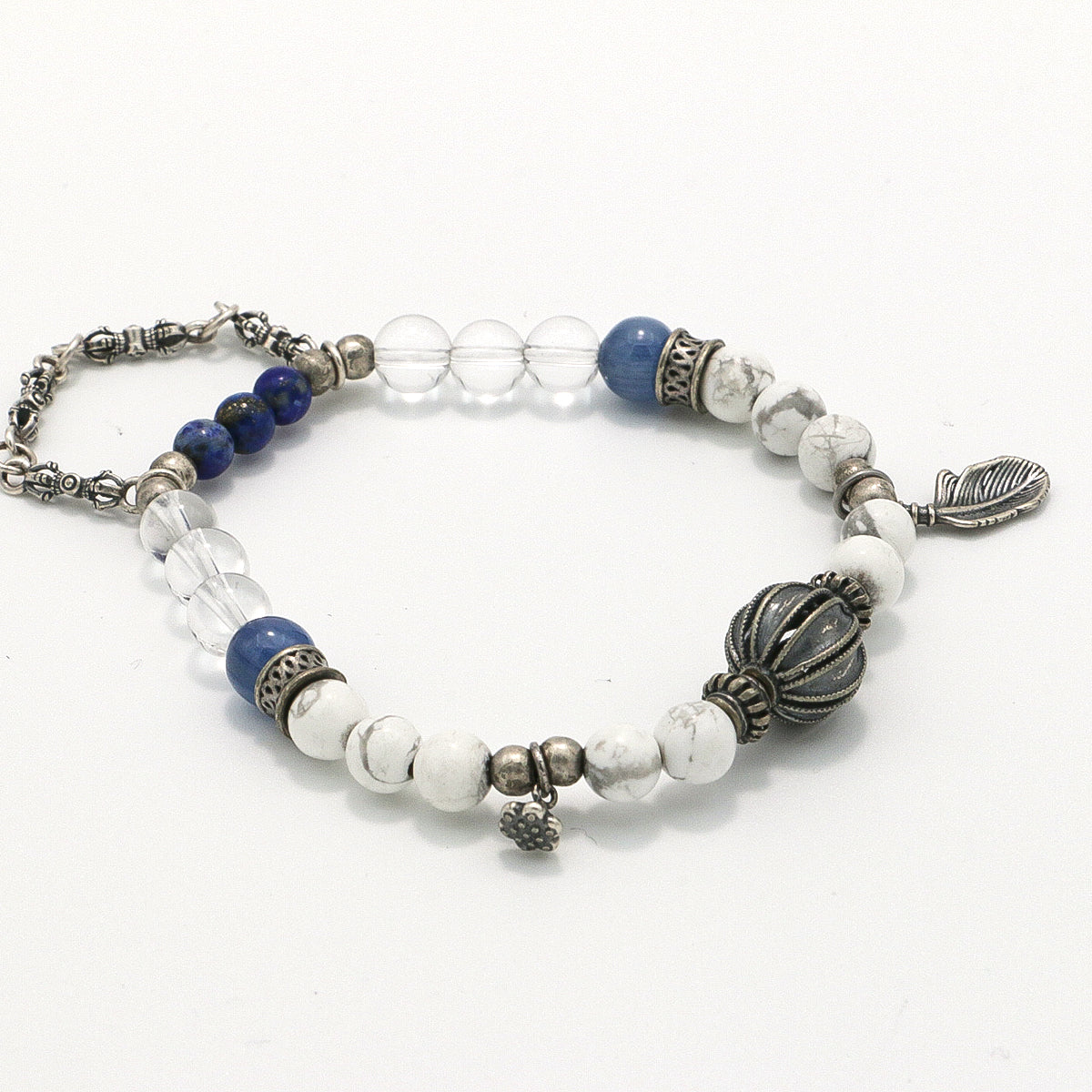 Handmade Howlite and Kyanite Bracelet with Silver Chain - Greek Sculpture Inspired-st-0007