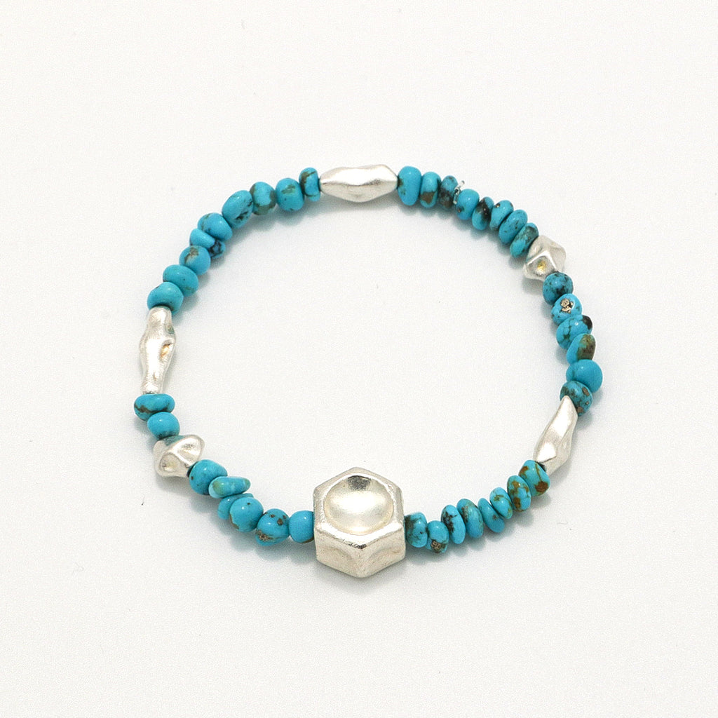 Handmade Natural Turquoise with Thai Silver Bracelet-st-0012