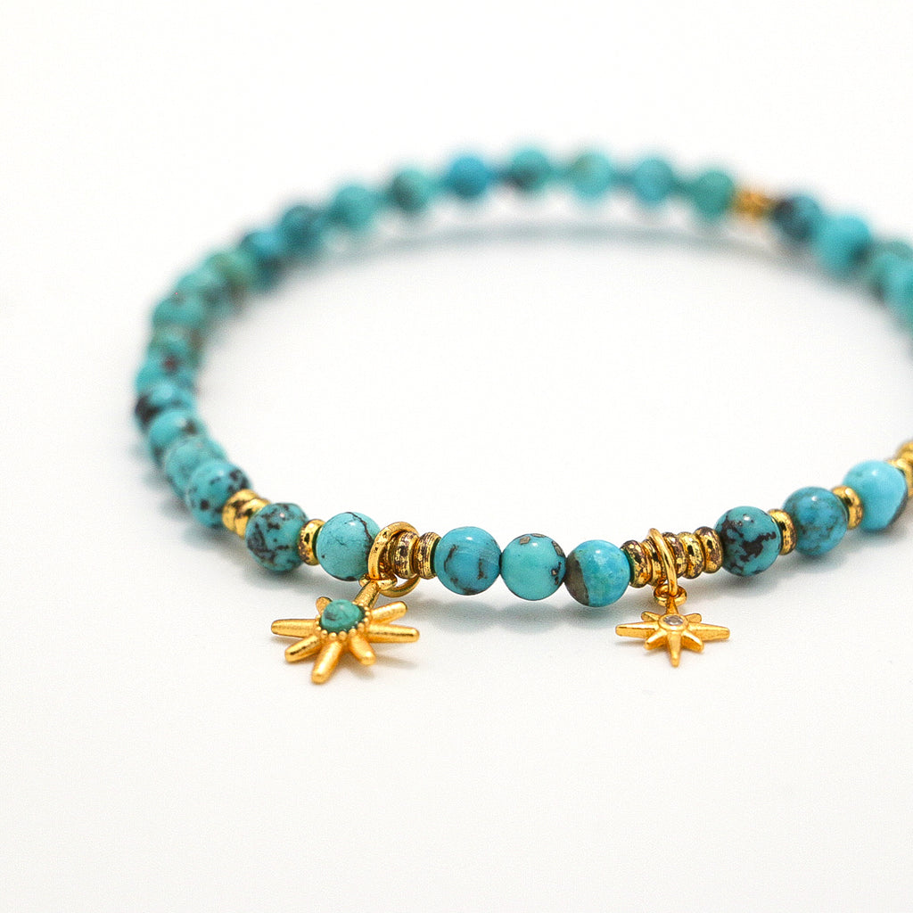Handmade Turquoise Bracelet with Gold Plated Star Charm-st-0013