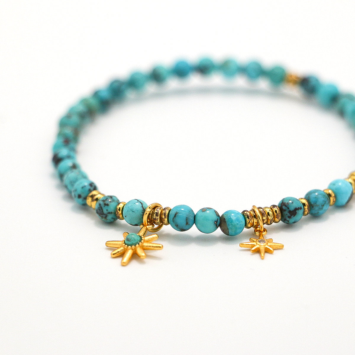 Handmade Turquoise Bracelet with Gold Plated Star Charm-st-0013