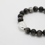 Handmade Silver Sheen Obsidian and Black Rutilated Quartz Bracelet with Silver Accents-st-0016