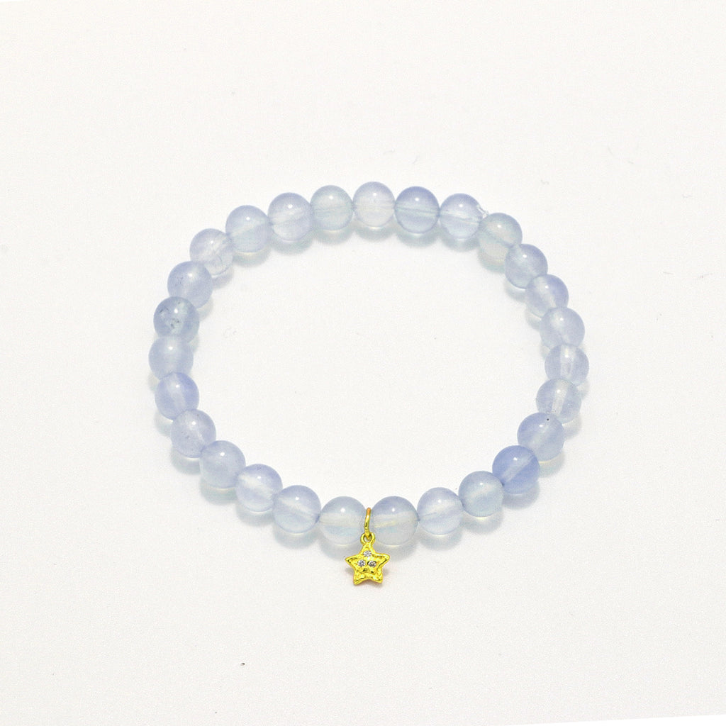 Handmade Aquamarine Crystal Bracelet with Gold Star Charm-st-0021