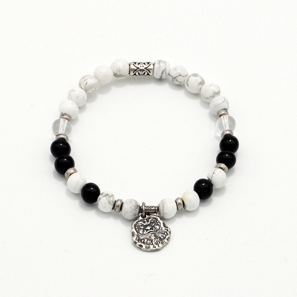 Handmade Obsidian and Howlite Bracelet with Silver Accents-st-0001