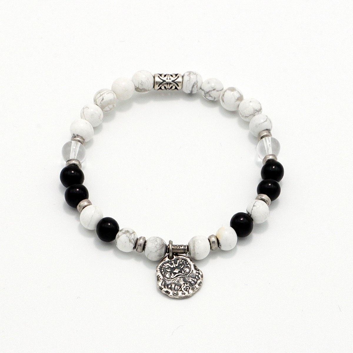 Handmade Obsidian and Howlite Bracelet with Silver Accents-st-0001