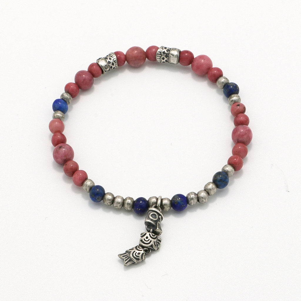 Handmade Lapis Lazuli and Rhodochrosite Bracelet with Antique Silver-st-0005