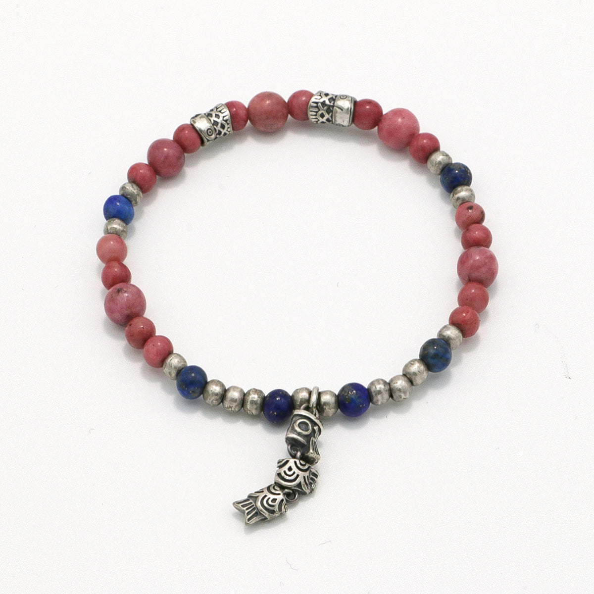 Handmade Lapis Lazuli and Rhodochrosite Bracelet with Antique Silver-st-0005