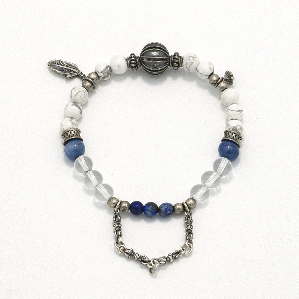 Handmade Howlite and Kyanite Bracelet with Silver Chain - Greek Sculpture Inspired-st-0007