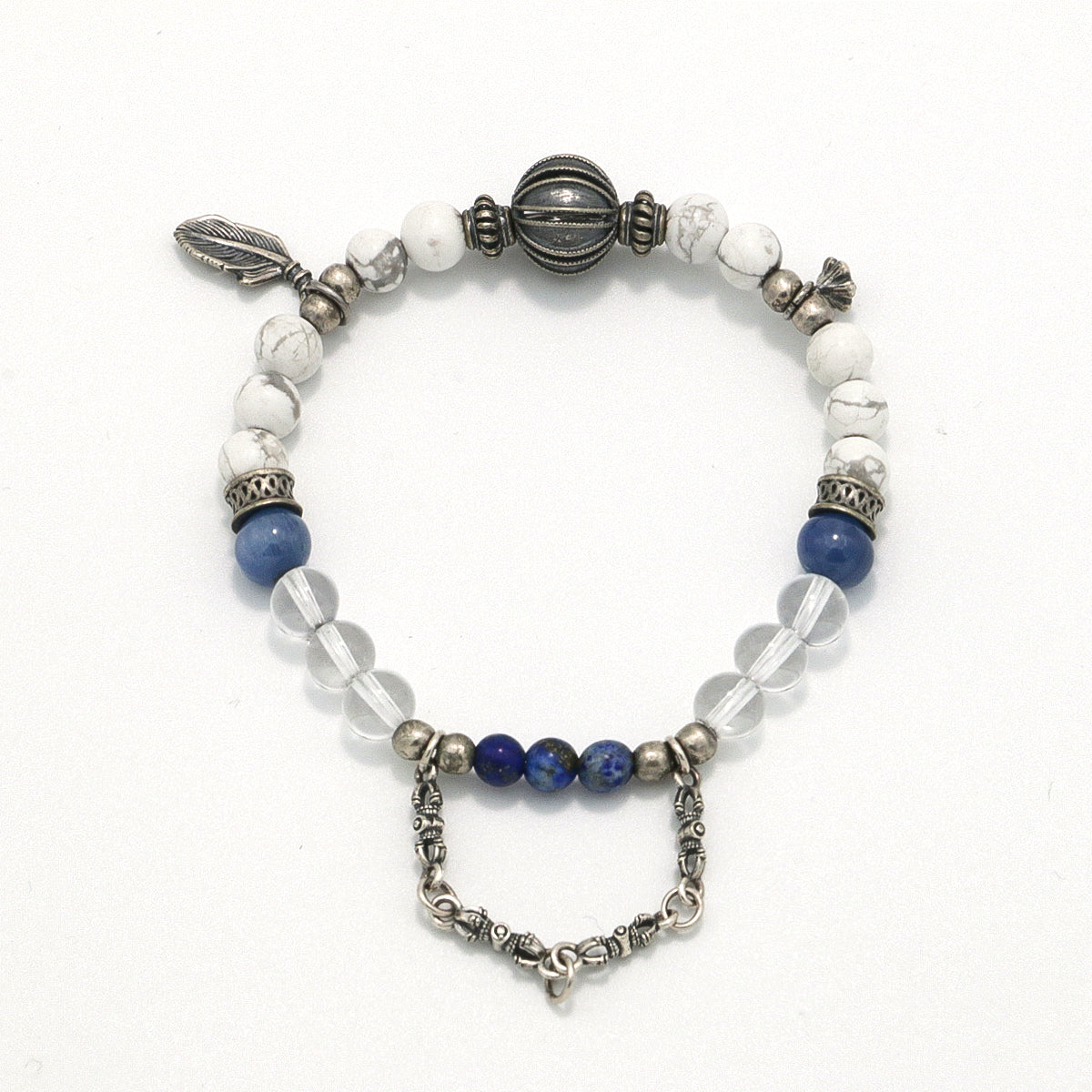 Handmade Howlite and Kyanite Bracelet with Silver Chain - Greek Sculpture Inspired-st-0007