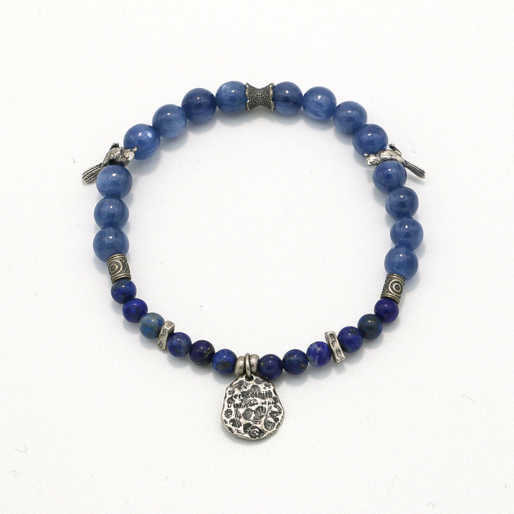 Handmade Kyanite and Lapis Lazuli Bracelet with Silver Accents-st-0008