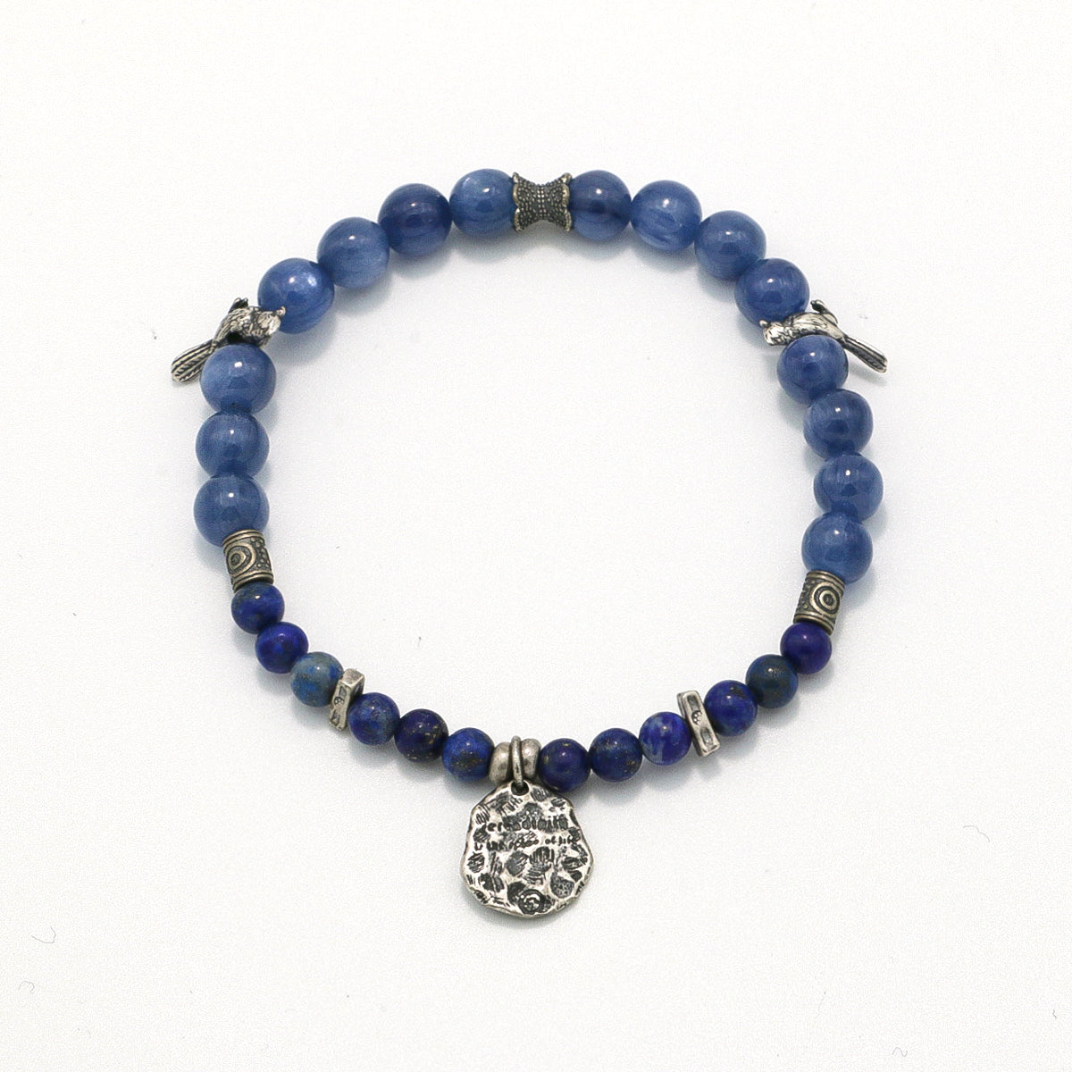 Handmade Kyanite and Lapis Lazuli Bracelet with Silver Accents-st-0008