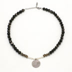 Silver Sheen Obsidian and Smoky Quartz Necklace with Silver Spiral Pendant-st-0020