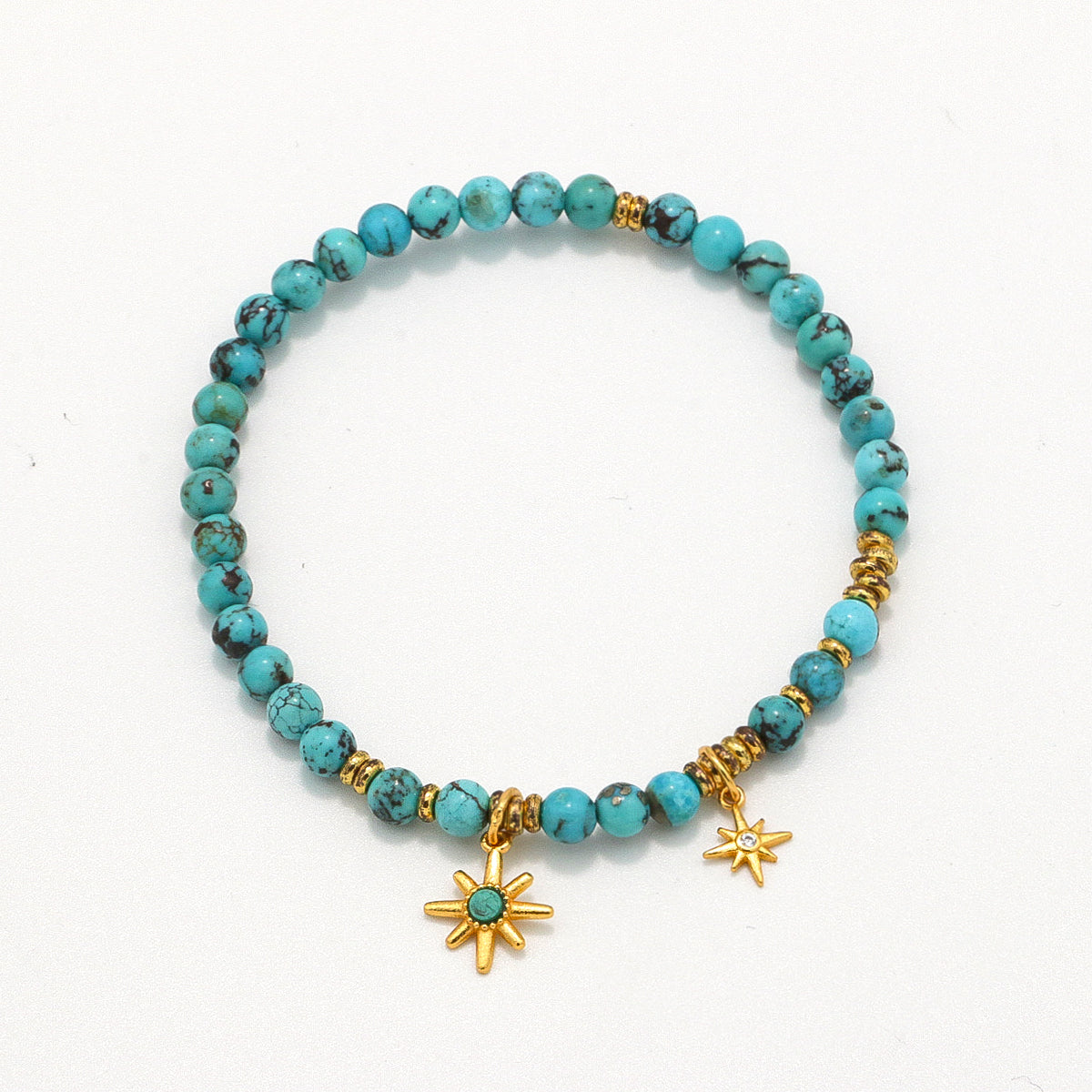 Handmade Turquoise Bracelet with Gold Plated Star Charm-st-0013