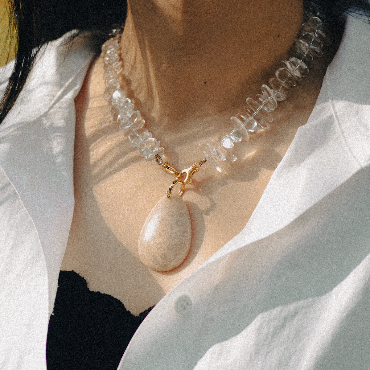 Handmade Raw Clear Crystal Necklace - Natural Irregular Stones-st-0023