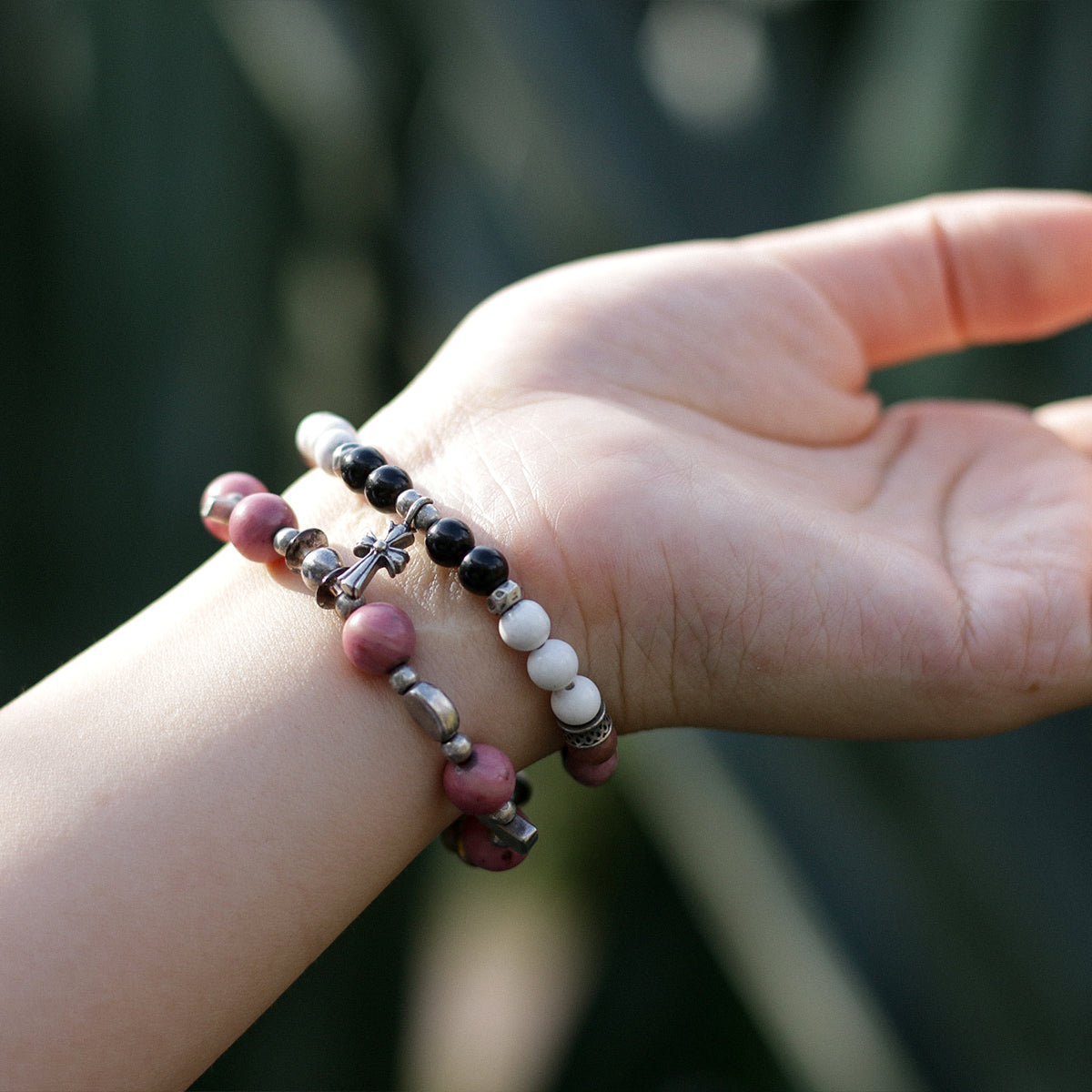 Handmade Rhodochrosite and Smoky Quartz Bracelet with Antique Silver-st-0004