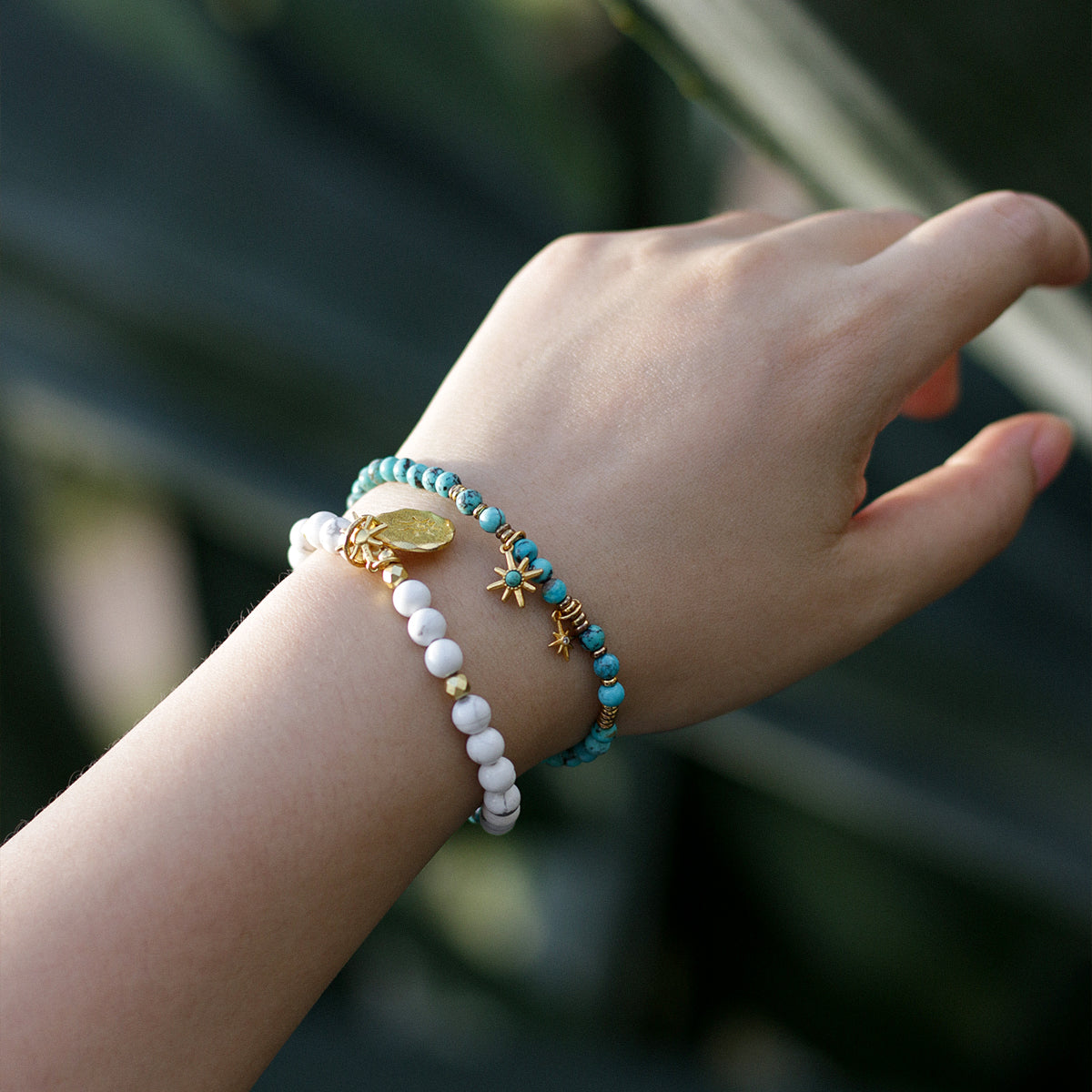 Handmade Turquoise Bracelet with Gold Plated Star Charm-st-0013
