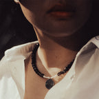 Silver Sheen Obsidian and Smoky Quartz Necklace with Silver Spiral Pendant-st-0020