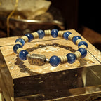 Handmade Turquoise and Kyanite Bracelet with Hammered Thai Silver-st-0029