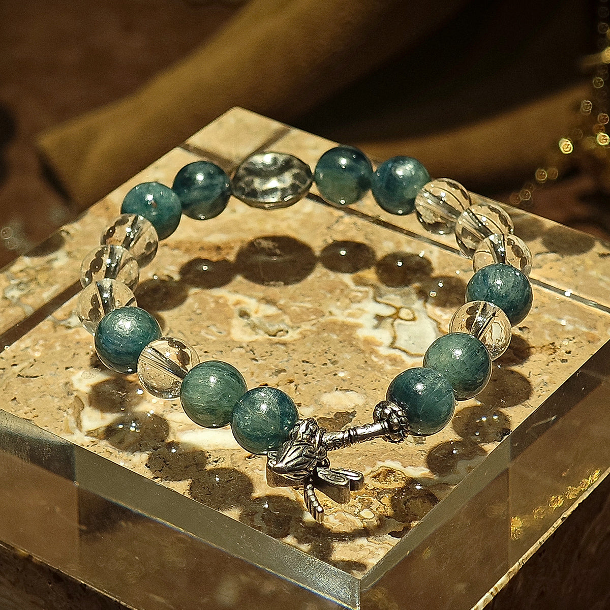 Handmade Amazonite and Clear Crystal Bracelet - Thai Silver Accents-st-0034