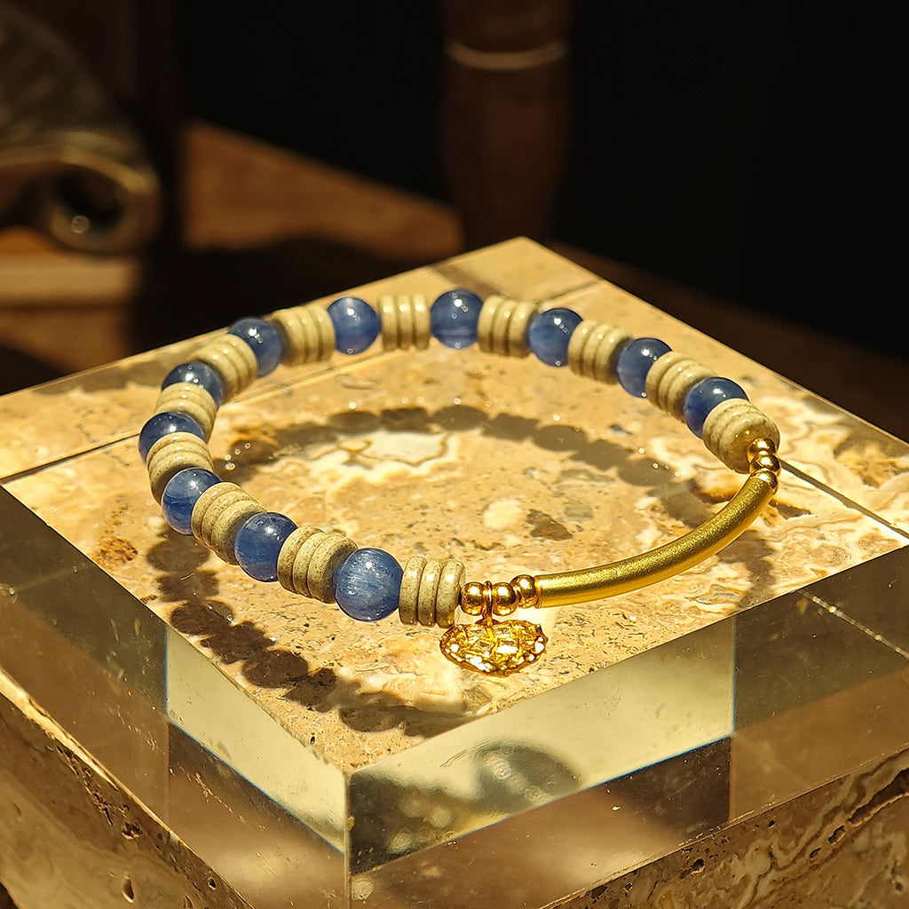 Handmade Kyanite Bracelet with Gold Accents-st-0027