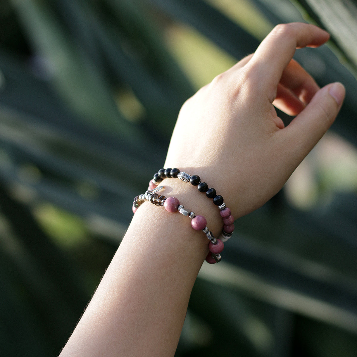 Handmade Rhodochrosite and Smoky Quartz Bracelet with Antique Silver-st-0004
