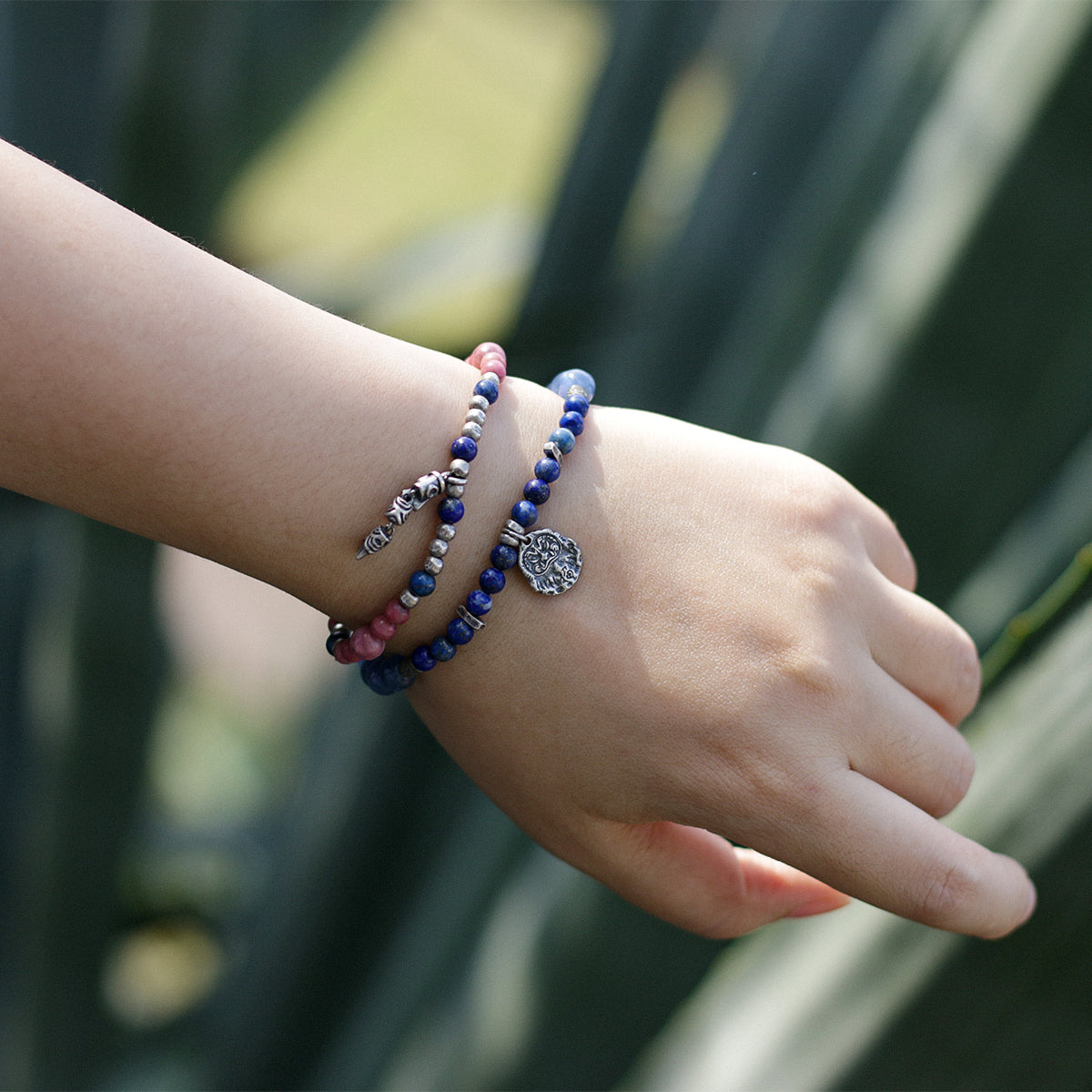 Handmade Lapis Lazuli and Rhodochrosite Bracelet with Antique Silver-st-0005