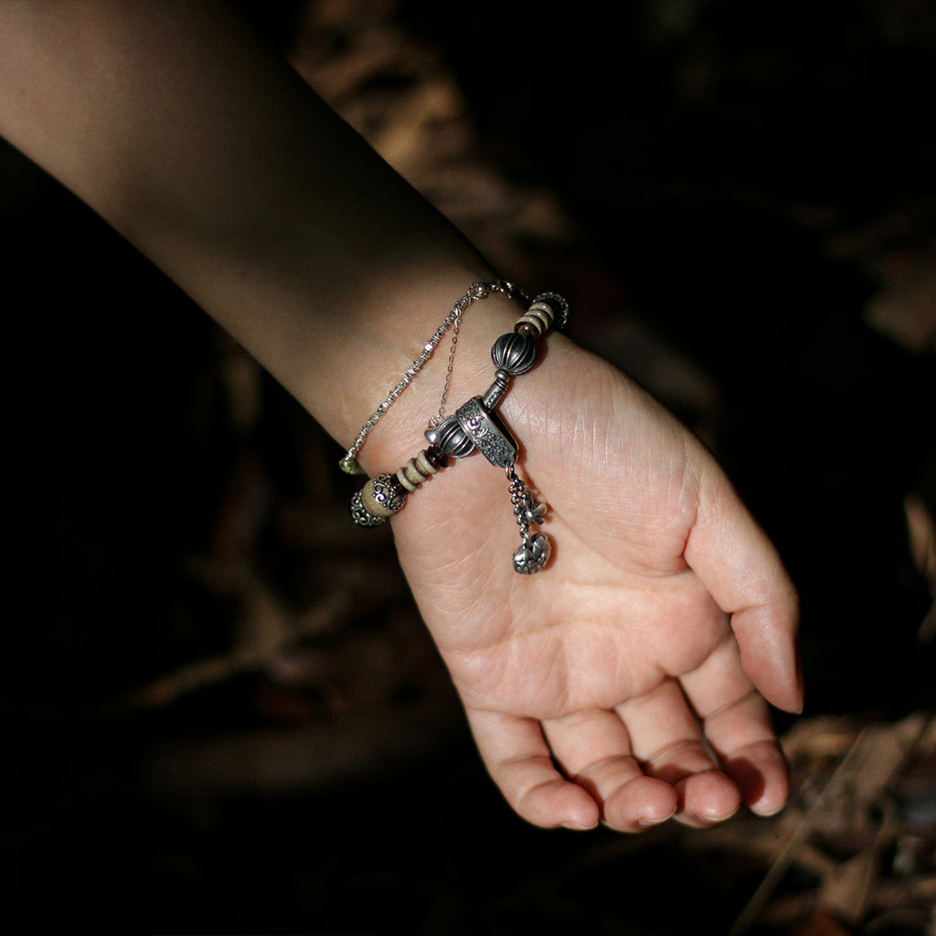 Handmade Tiger Eye, Map Stone and Clear Crystal Bracelet with Antiqued Silver Accents-st-0015