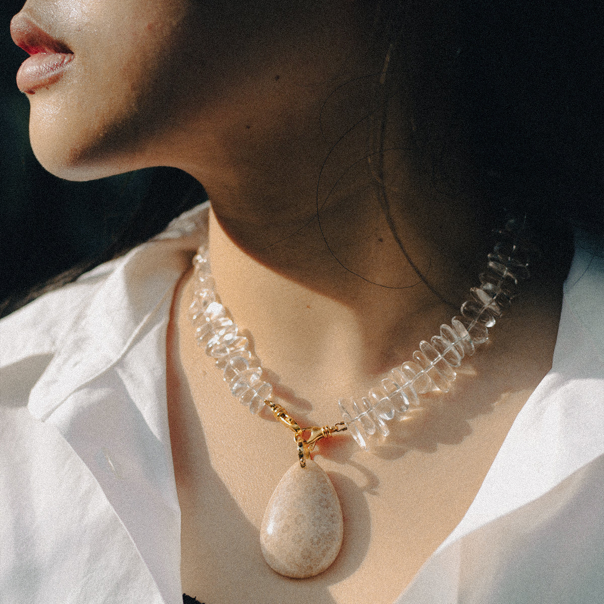 Handmade Raw Clear Crystal Necklace - Natural Irregular Stones-st-0023