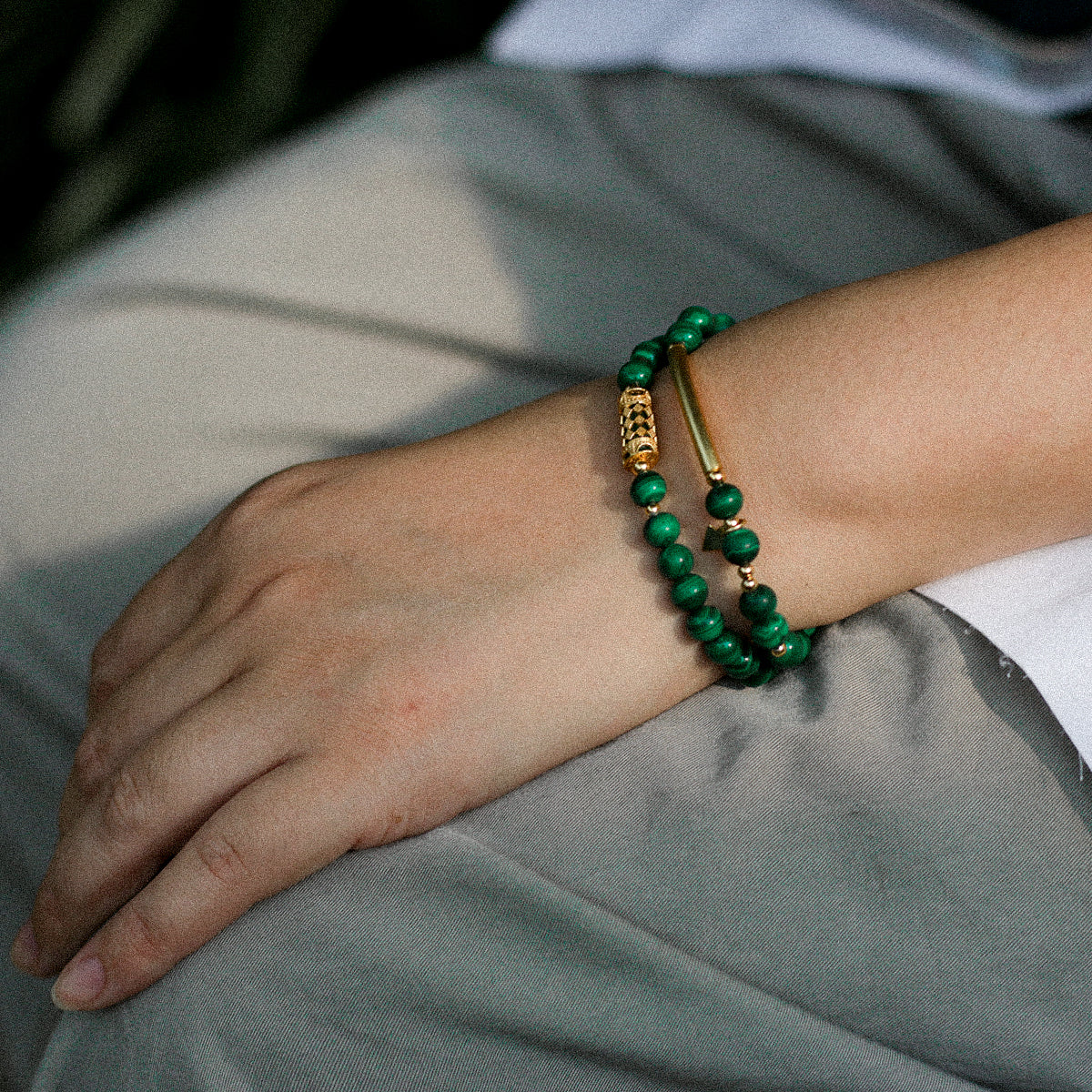 Handmade Malachite Bracelet with Gold Plated Accents-st-0011