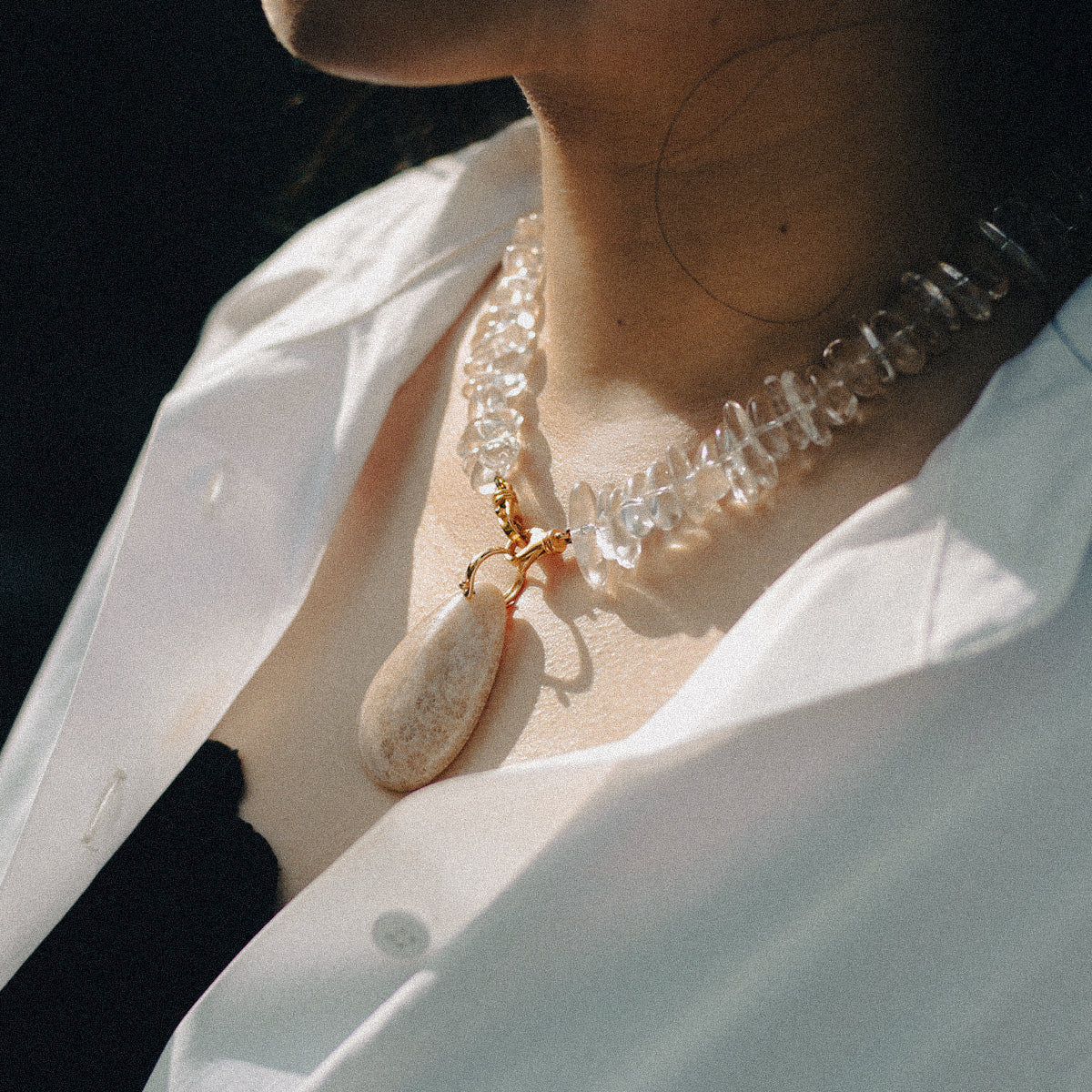 Handmade Raw Clear Crystal Necklace - Natural Irregular Stones-st-0023