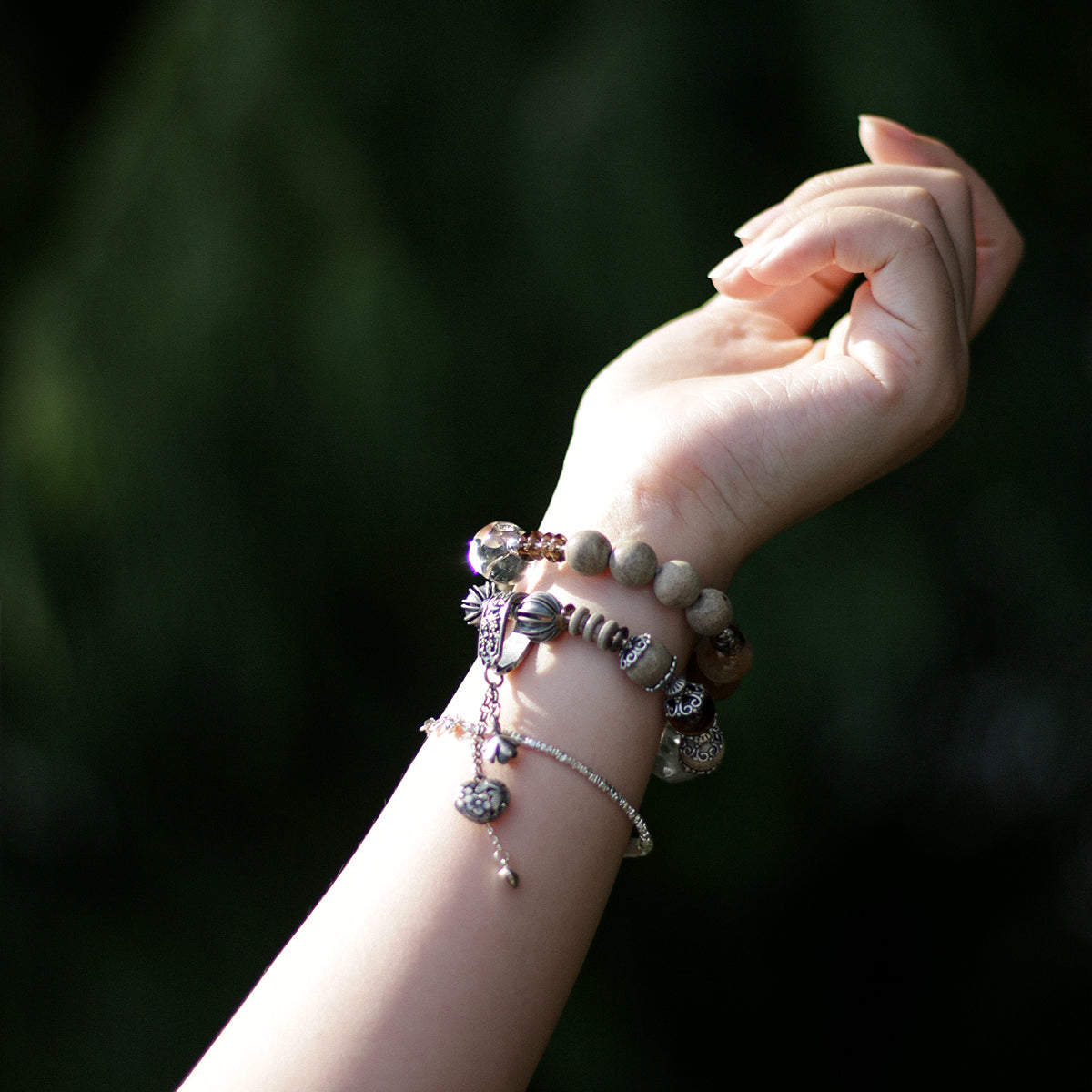 Handmade Tiger Eye, Map Stone and Clear Crystal Bracelet with Antiqued Silver Accents-st-0015