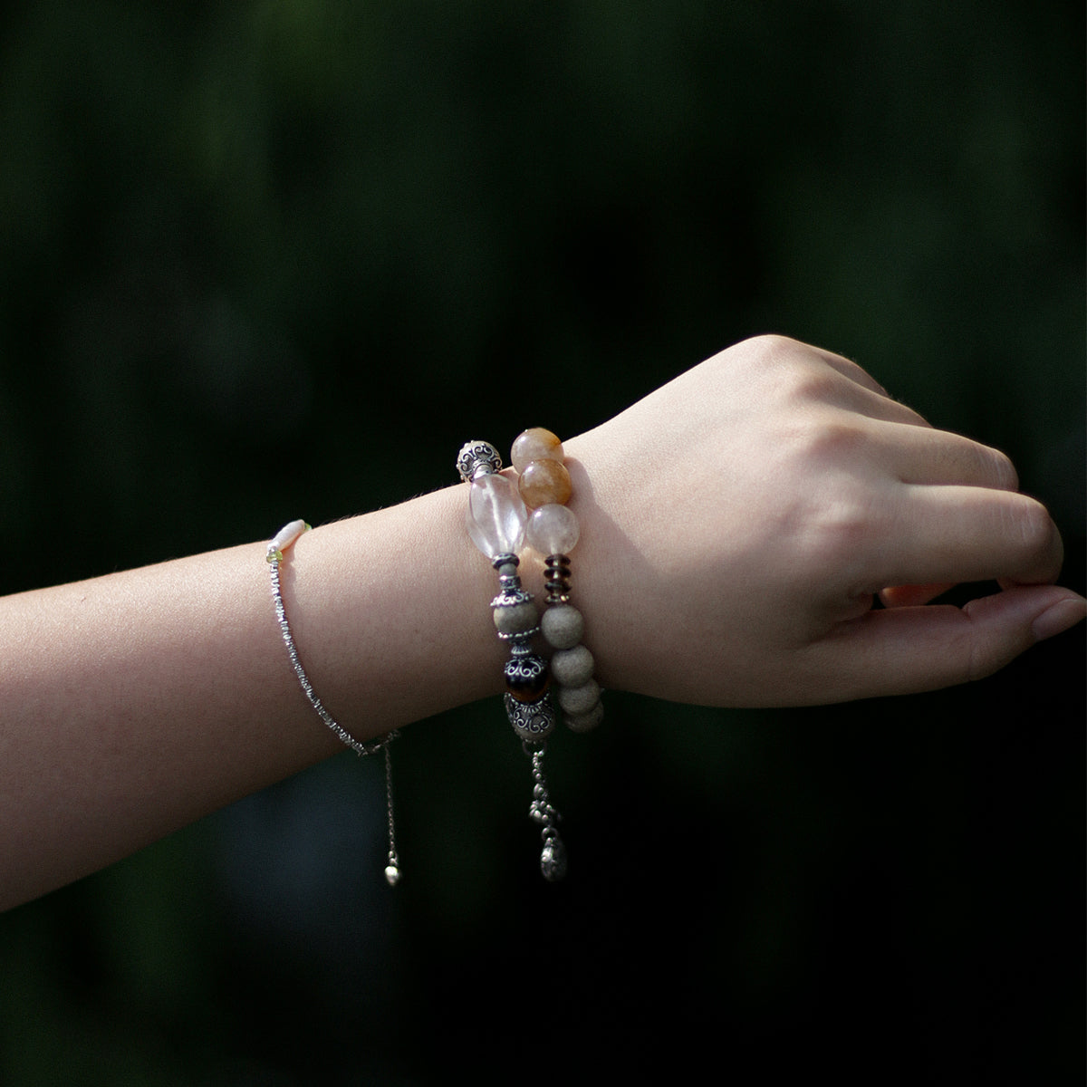 Handmade Map Stone and Clear Crystal Bracelet-st-0018