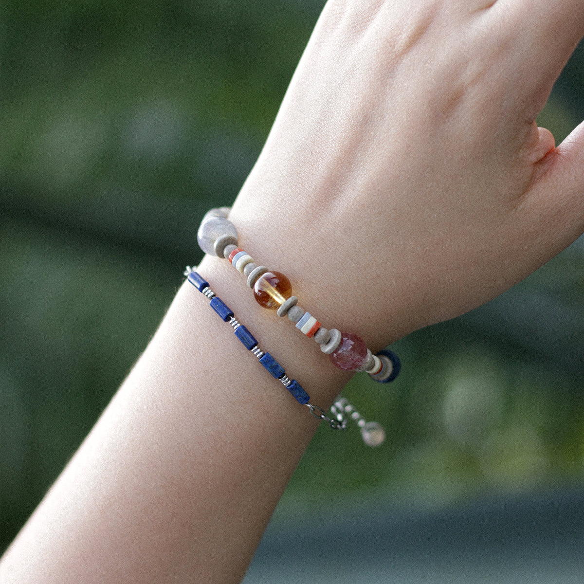 Handmade Rose Quartz, Kyanite and Citrine Bracelet-st-0028